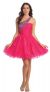 Sequined One Shoulder Tulle Short Party Prom Dress  in Fuchsia